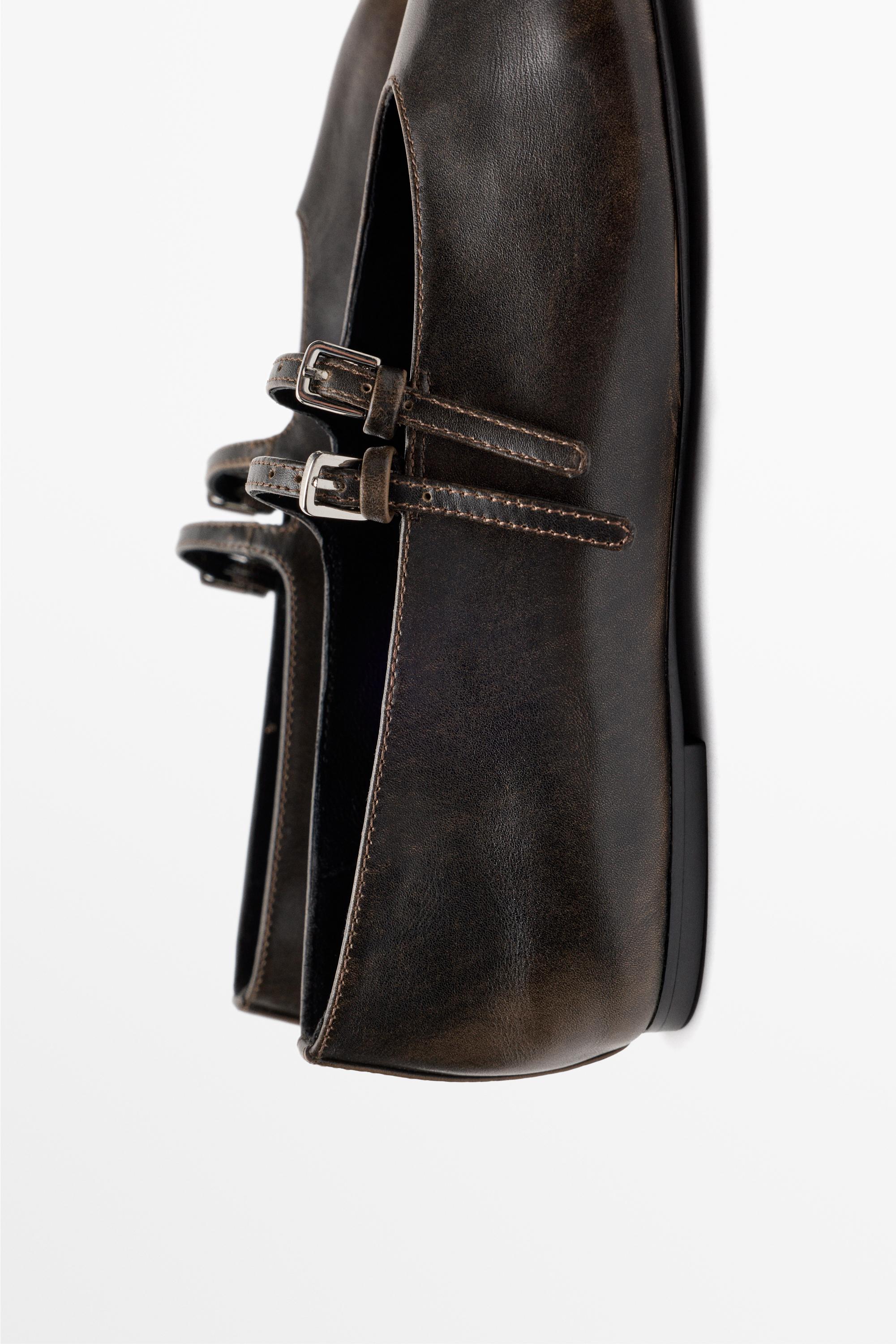 Double-strap leather ballet flat